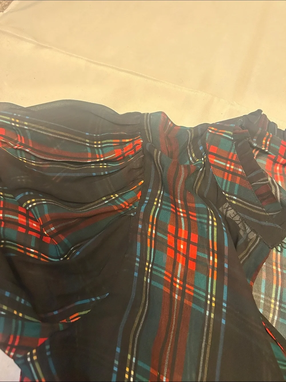 J. Crew Women’s sheer Black Plaid Blouse with Camisole